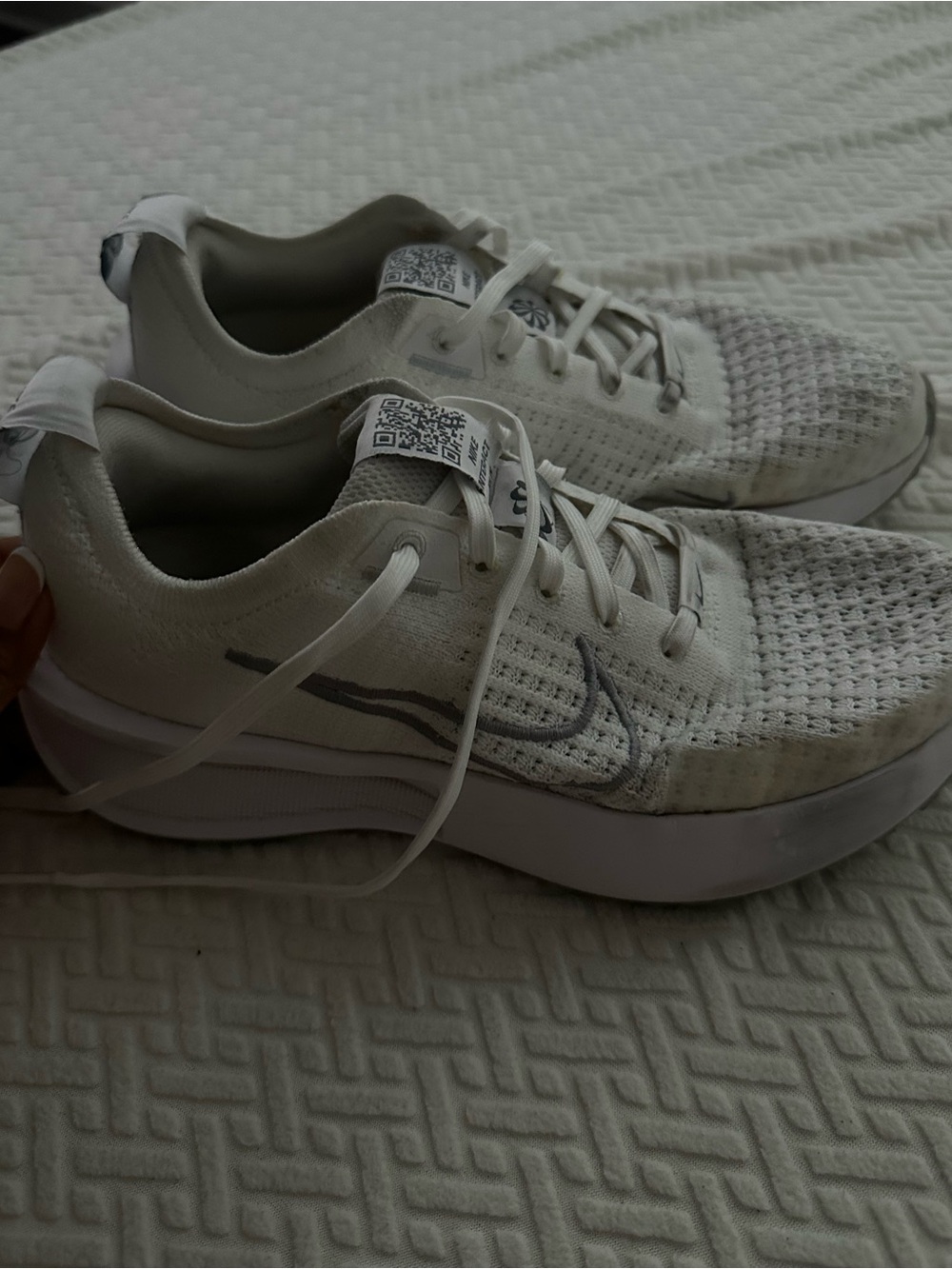 Nike White and Gray Knit Training Sneakers